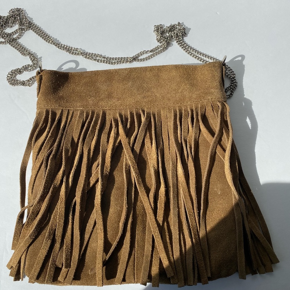Genuine leather fringes crossbody bag